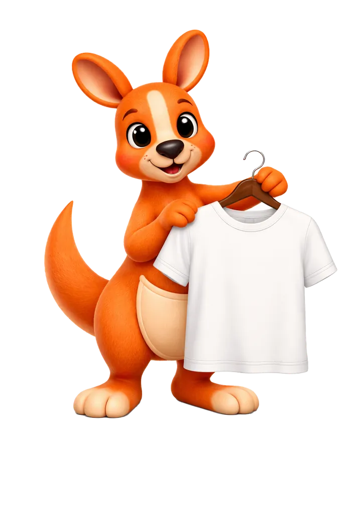 Mascote Skip Look segurando uma camiseta